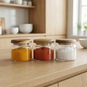 Borosilicate Glass Storage Jars with natural  wooden airtight lid